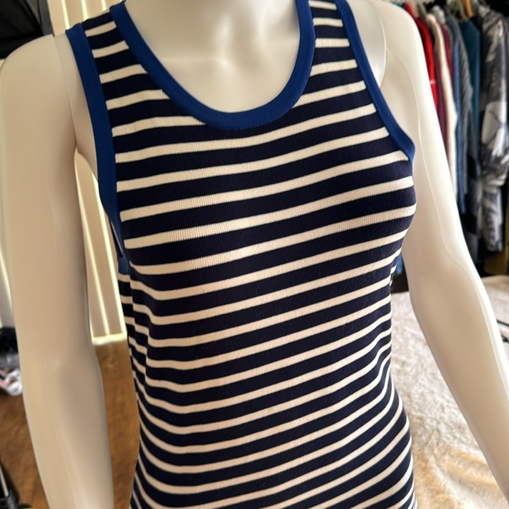 Michael Kors Knit Striped Blue White Rib Knit Midi Dress Size Medium - Picture 6 of 7